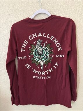 RokFit Co. Women's Long Sleeve Tee — Burgundy with Graphic Back